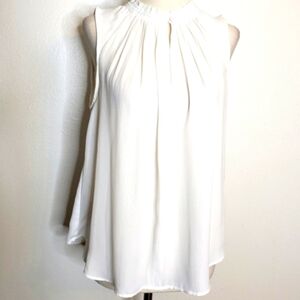 Banana Republic Pleated Ruffle Neck Top Office Women Preppy Blouse Summer Chic